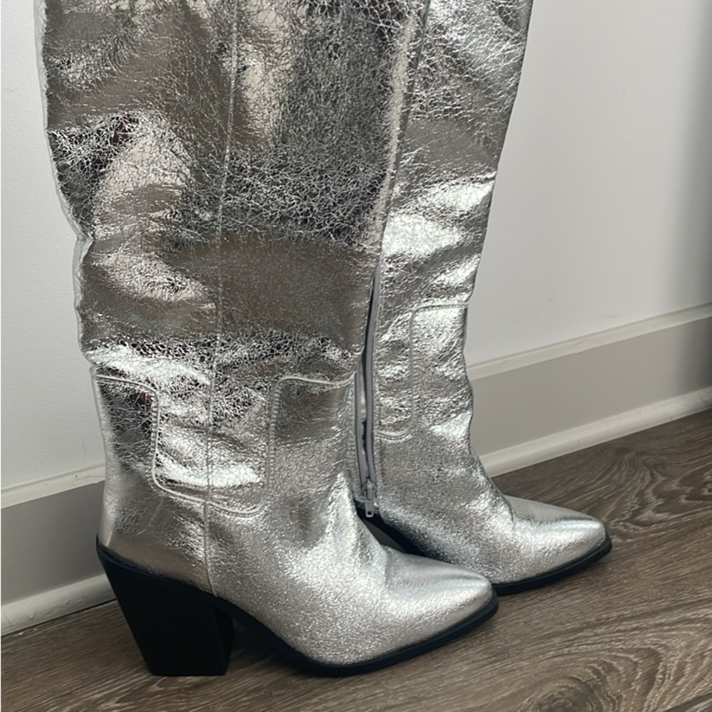 Steve Madden Metallic Silver Knee-High Boots